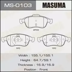 Колодки тормозные Renault Duster 11-, Arkana 19-, Fluence 10-, Megane III 08- передние MASUMA