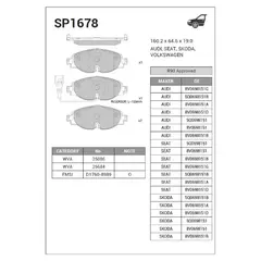 Колодки тормозные дисковые передние Sangsin SP1678 AUDI A3/SEAT LEON III/SKODA OCTAVIA III/VW GOLF VII перед.к-т