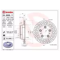 Тормозной диск задний Brembo 09899811 для Porsche 718 Boxster, 718 Cayman, Boxster, Cayman