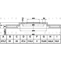 Диск тормозной передний MAZDA 6 02-08 Vent D 274mm BLITZ BS0171