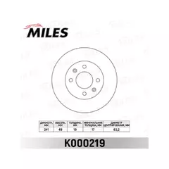Диск тормозной HYUNDAI GETZ 1.1-1.6 R13 02- без АБС передний вент.D=241мм. K000219