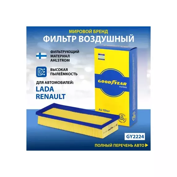Фильтр воздушный автомобильный Goodyear GY2224 для а/м LADA: LARGUS (VAZ-K7M/11189), RENAULT: LOGAN