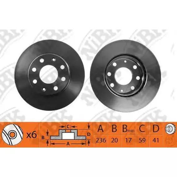 Диск тормозной передний CHEVROLET LANOS/AVEO/SPARK/ASTRA F/CORSA B/VECTRA A D236мм RN1206