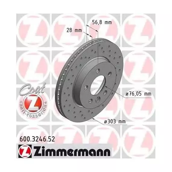 Тормозной диск передний Zimmermann 600324652 для VW Amarok