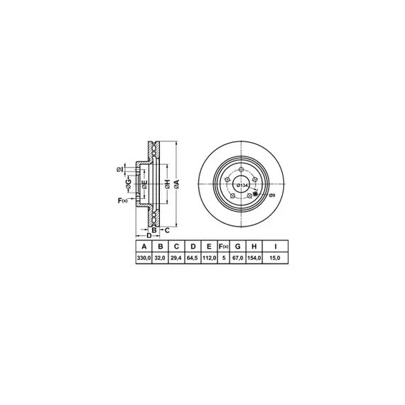 Диск тормозной MERCEDES W211 280-500 02-/C219 280-500 04- передний вент.D=330мм.