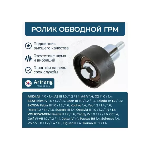Ролик ремня ГРМ VAG Polo V 12-, A4 V 15-, Q3 II 13-, Rapid 15-, Fabia 14- обводной ARIRANG