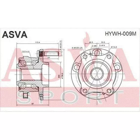 Ступица колеса с abs зад прав лев Asva HYWH-009M